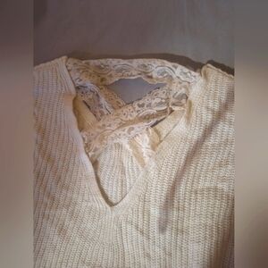 Poof Apparel - White, Lace-Back Knit Sweater